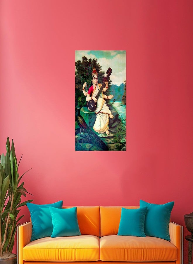 Roostaflag Goddess Saraswati - Ravi Varma Paintings Poster for Wall | Raja Ravi Varma Paintings Sticker | Ravi Varma Wall Art Posters for Living Room Decoration - Image 3