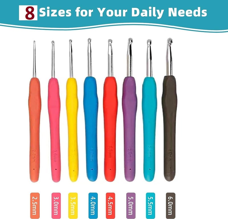 RangTeq 8pcs Crochet Hooks Set Aluminium Soft Grip Rubber Handle Needles Crochet Craft Yarn Sewing Tools (2.5mm/3mm/3.5mm/4mm/4.5mm/5mm /5.5mm/6mm) - Image 2