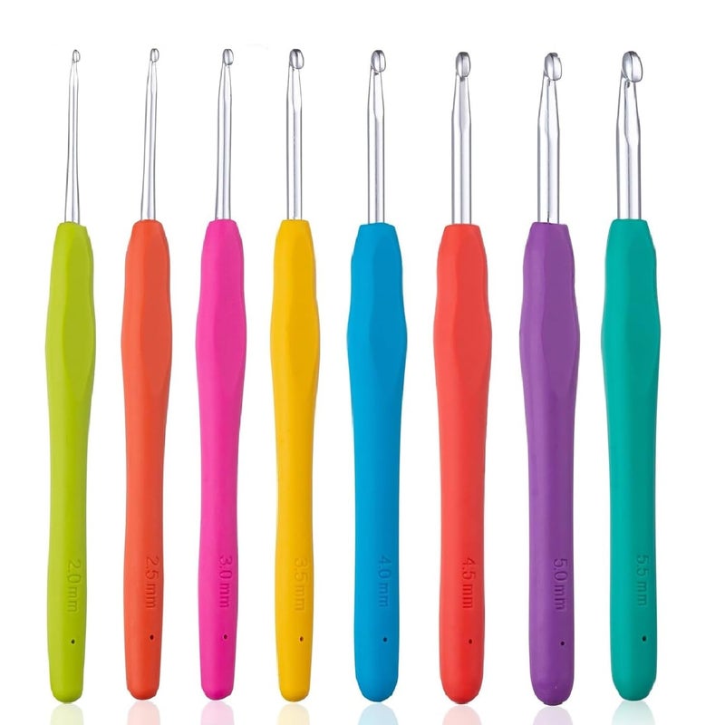 RangTeq 8pcs Crochet Hooks Set Aluminium Soft Grip Rubber Handle Needles Crochet Craft Yarn Sewing Tools (2.5mm/3mm/3.5mm/4mm/4.5mm/5mm /5.5mm/6mm) - Image 1