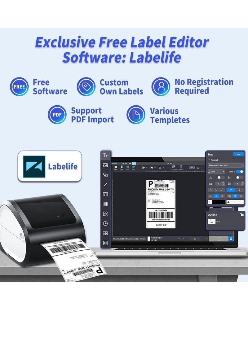 D520-BT Bluetooth Thermal Shipping Label Printer Wireless Desktop Printer For Barcode Address Labels, Size: US