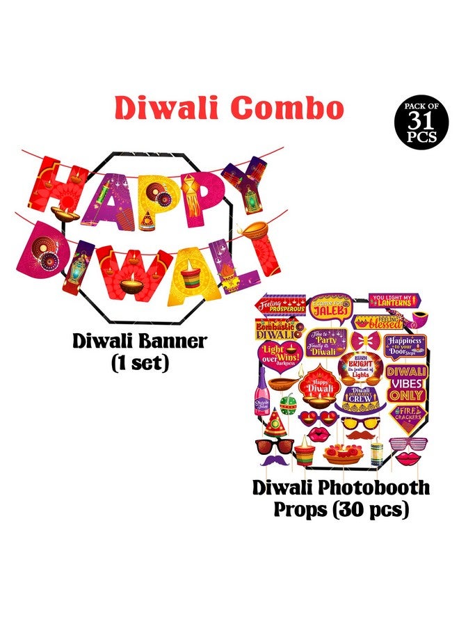 Zyozique 31 Pieces Happy Diwali Party Photo Booth Props and Paper Banner Kit Festival of Lights Prop for Photoshoot Diwali Party Picture Selfie Stick Props Party Decoration Supplies - Image 2