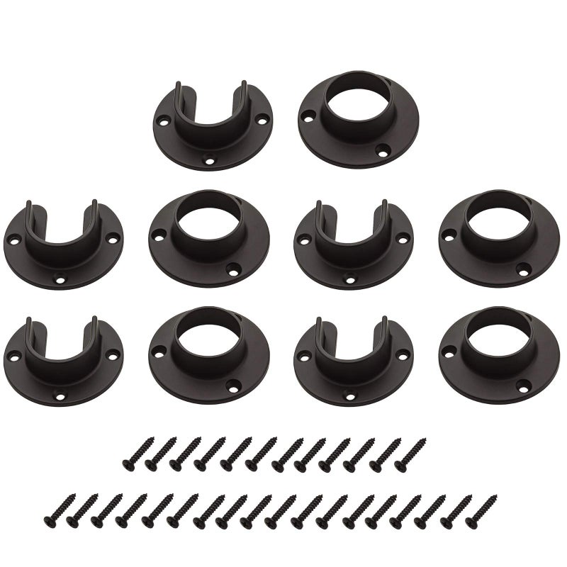 Wideskall Heavy Duty Stainless Steel Closet Pole Sockets Rod End Support with Screws Matt Black 5 Sets