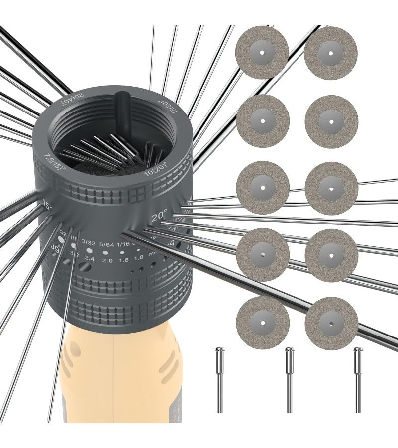 Silvery Electrode Sharpener Grinder Head TIG Welding Tool with Cut Off Slot 6 Size 8 Angles 48 Holes 10 Double Diamond Wheels 3 CNC Mandrel Suitable for Most Rotary Tool - Image 1