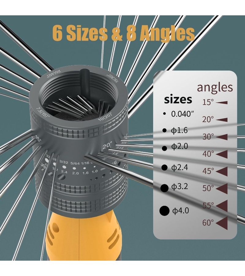 Silvery Electrode Sharpener Grinder Head TIG Welding Tool with Cut Off Slot 6 Size 8 Angles 48 Holes 10 Double Diamond Wheels 3 CNC Mandrel Suitable for Most Rotary Tool - Image 2