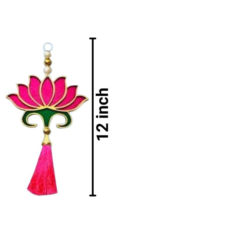 RR Crafts MDF Lotus with Pink Tassel Hanging – Set of 6 Decorative Hangings for Home, Pooja Room, Diwali Decoration, Door, Wall, Temple & Festive Décor Items - Image 4