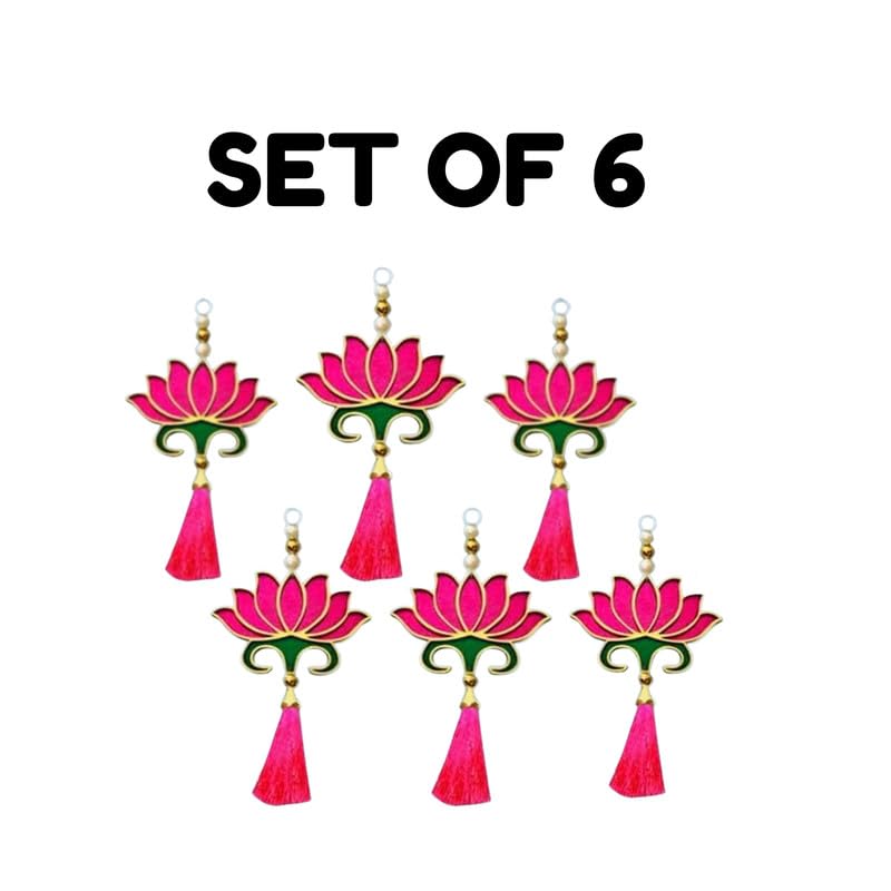 RR Crafts MDF Lotus with Pink Tassel Hanging – Set of 6 Decorative Hangings for Home, Pooja Room, Diwali Decoration, Door, Wall, Temple & Festive Décor Items - Image 3