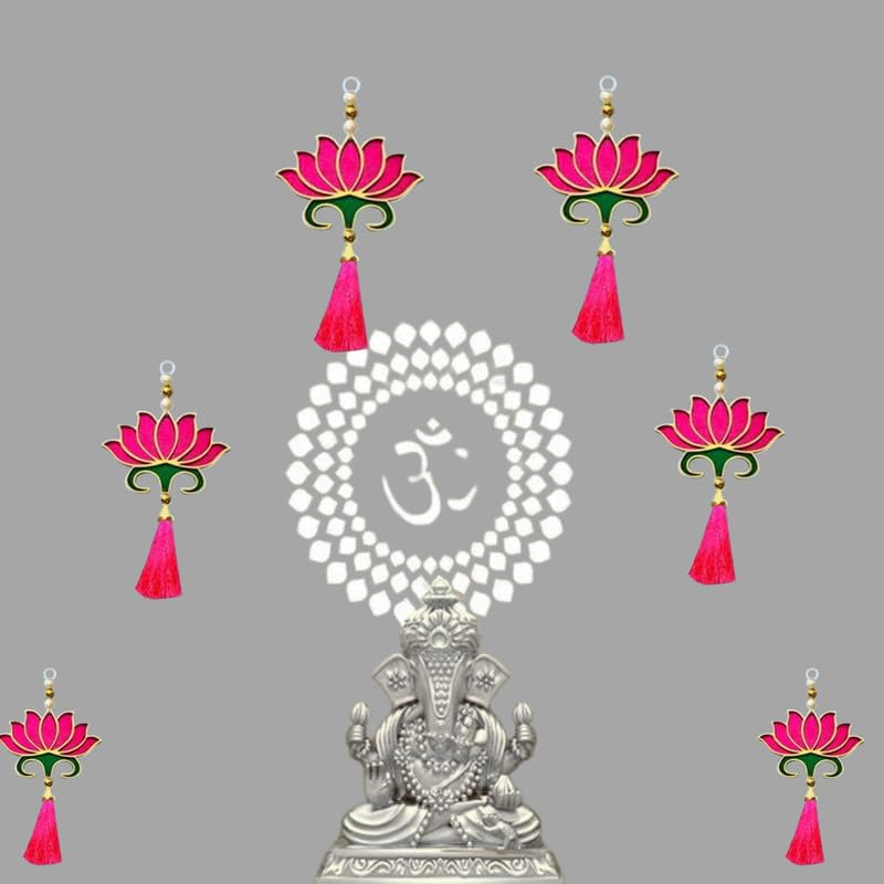 RR Crafts MDF Lotus with Pink Tassel Hanging – Set of 6 Decorative Hangings for Home, Pooja Room, Diwali Decoration, Door, Wall, Temple & Festive Décor Items - Image 5