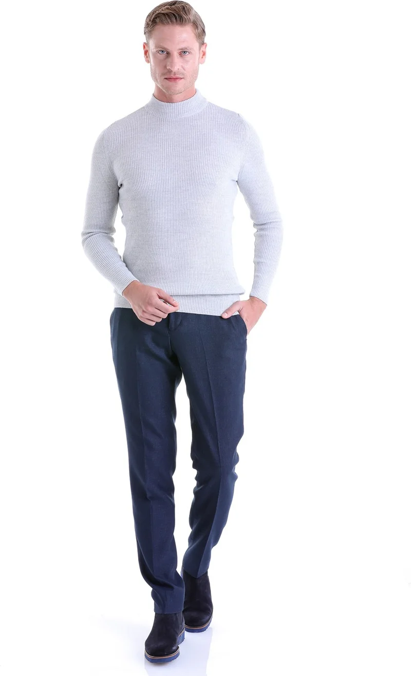 هاتيموغلو Gray Regular Fit Plain Turtleneck Classic Wool Knitwear Sweater