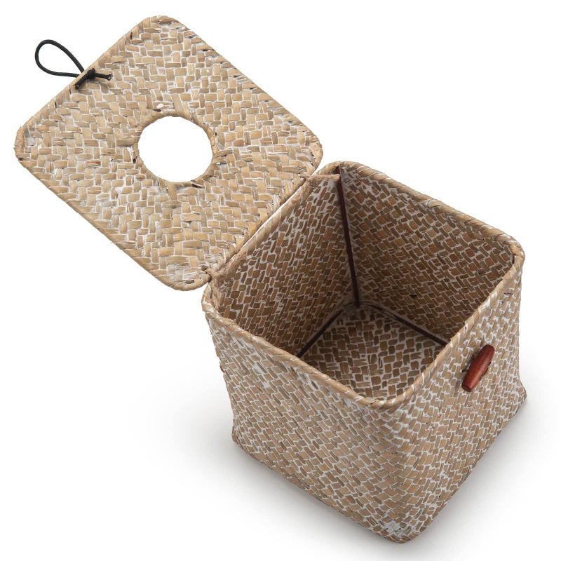 DECRAFTS Seagrass Square Tissue Box Cover Woven Napkin Holder Decorative for Bathroom Farmhouse (Whitewash, 5.5 x 5.5 x 5.5 Inch) - Image 3
