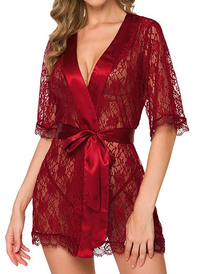 MARGOUN Women's Lace Kimono Robe Babydoll Lingerie Mesh Nightgown W396 - Image 4