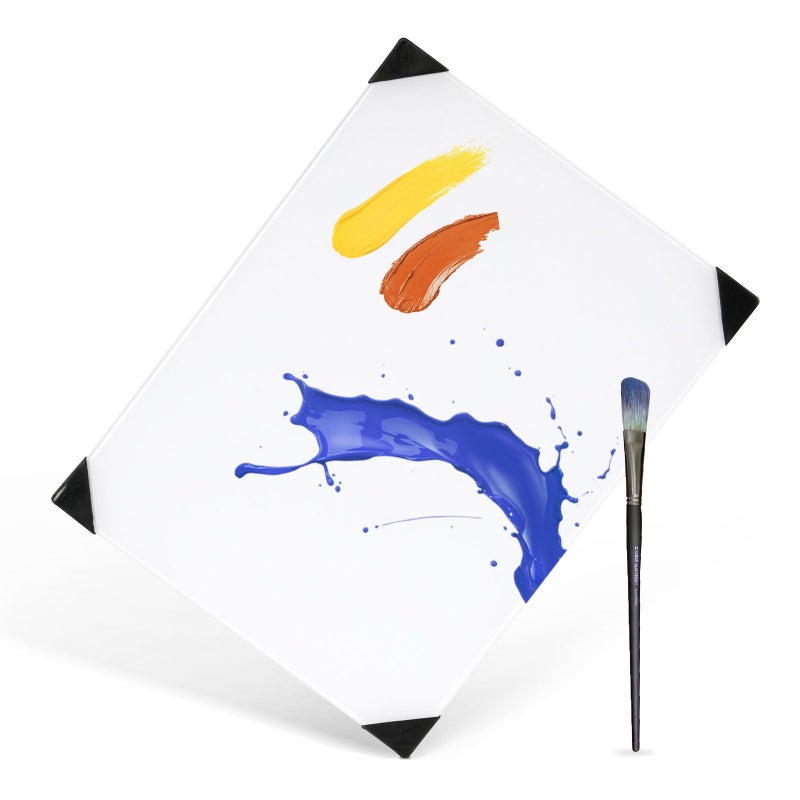 QUEENLINK Glass Palette for Oil Painting 12 x 9 Inches Clear Paint Mixing Palette for Acrylic Painting Ultra White Painting Supplies for Use with All Art Media Artists Adults
