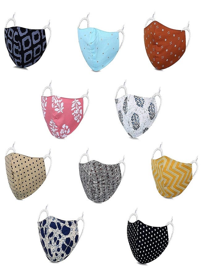 MAPLE Cotton Face Mask for Women Men (Multicolor, Random Mix Design Rajasthani Sanganeri Print Washable Reusable 3 Layers of Cloth With Adjustable Elastic Loop (5) - Image 3
