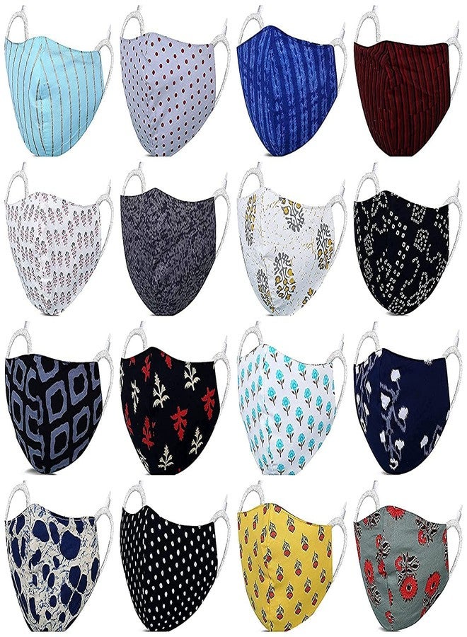 MAPLE Cotton Face Mask for Women Men (Multicolor, Random Mix Design Rajasthani Sanganeri Print Washable Reusable 3 Layers of Cloth With Adjustable Elastic Loop (5) - Image 5