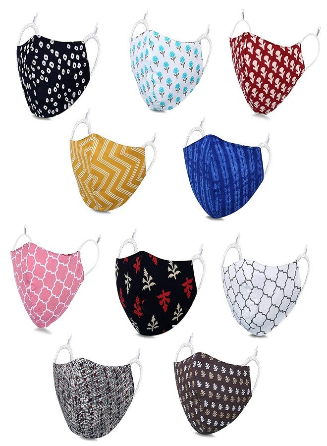 MAPLE Cotton Face Mask for Women Men (Multicolor, Random Mix Design Rajasthani Sanganeri Print Washable Reusable 3 Layers of Cloth With Adjustable Elastic Loop (5) - Image 4