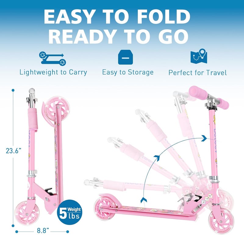 BELEEV V1 Scooters for Kids, 2 Wheel Folding Kick Scooter for Girls Boys, 3 Adjustable Height, Light Up Wheels, Lightweight Scooter with Sturdy Frame, Kickstand for Children 3 to 12 Years Old - Image 4