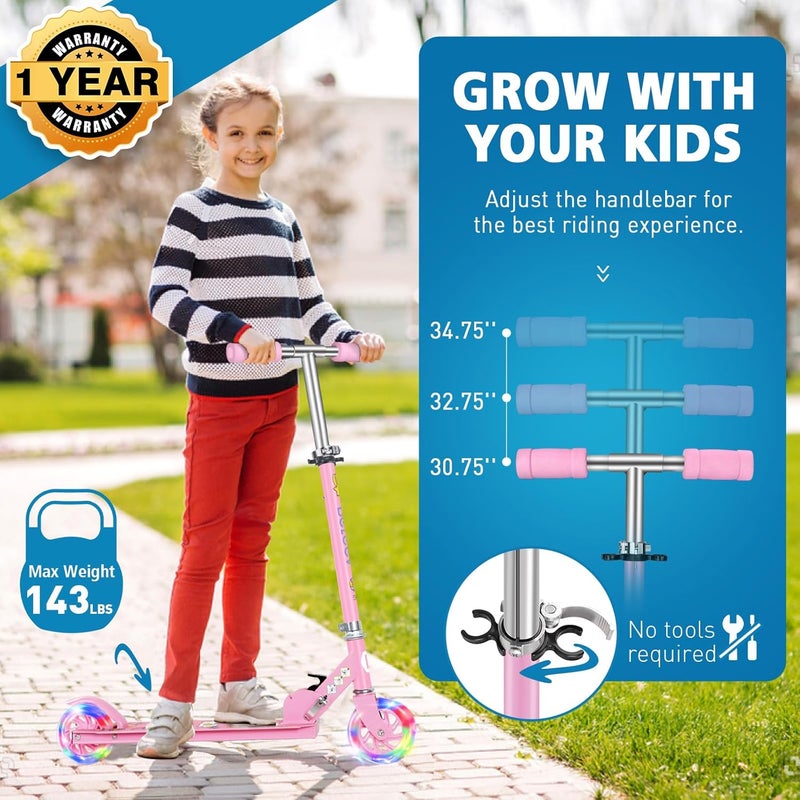 BELEEV V1 Scooters for Kids, 2 Wheel Folding Kick Scooter for Girls Boys, 3 Adjustable Height, Light Up Wheels, Lightweight Scooter with Sturdy Frame, Kickstand for Children 3 to 12 Years Old - Image 3