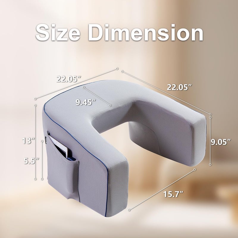 cooloo8 Soft Lap Desk Pillow for Adult, Extra Large Reading Pillow with Pocket, Arm Rest Pillow, Memory Foam Bed Rest Pillow can Reading, Working in Bed Floor Sofa (Grey) - Image 3
