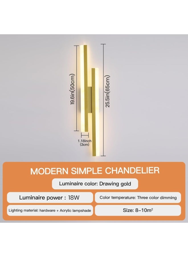 YATAI LIGHTING Modern Golden Wall Light, 65CM Flush Mount Sconce with Adjustable Three-Color Dimming (3000K-6000K), 18W for Bedroom, Hall, Dining Room, and Living Spaces - Image 2