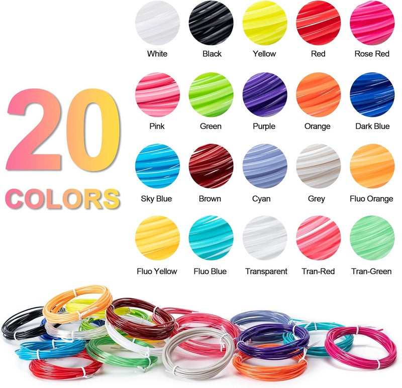 20 Colors 3D Pen PLA Filament Refills, Each Color 10feet, Total 200 Feet, 1.75mm PLA, Works with Most 3D Printing Pens - Image 2