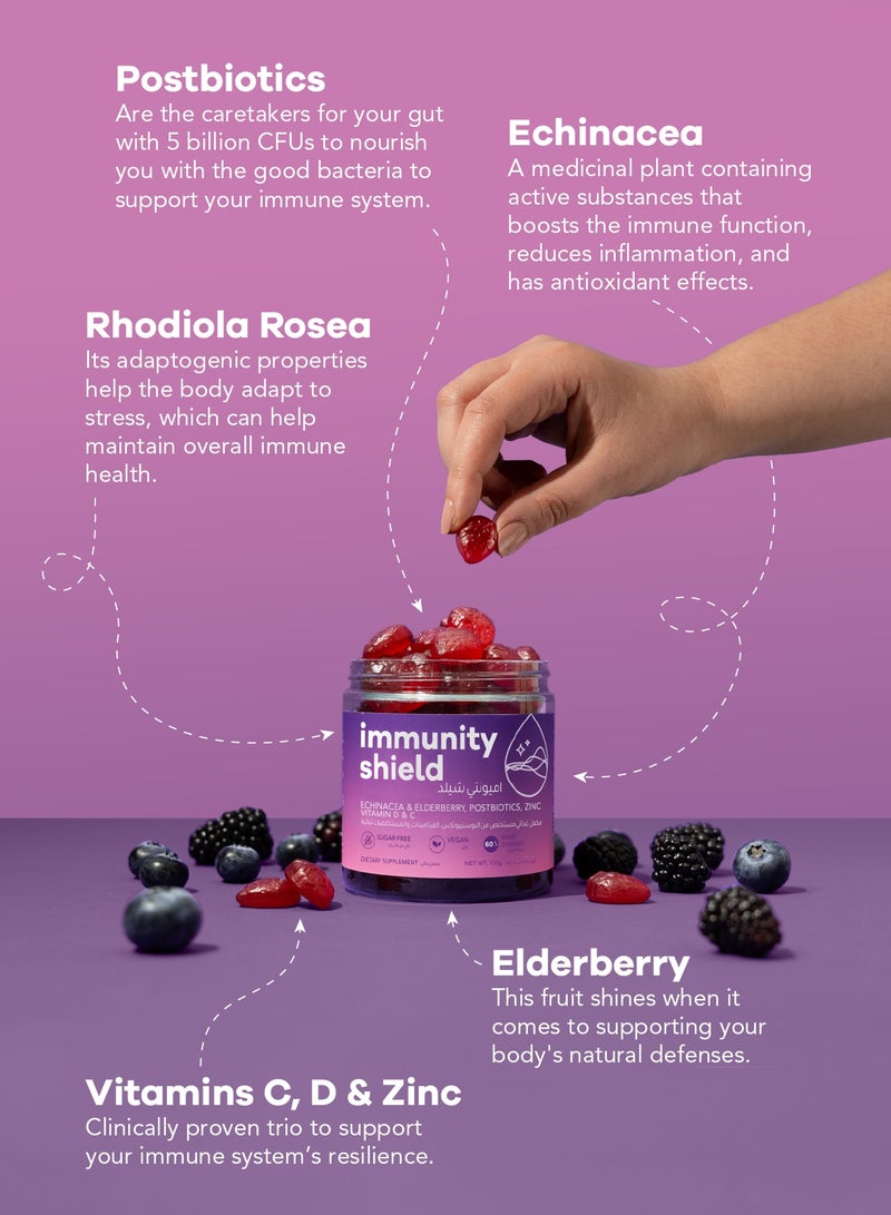 نوتريلي غوميز مقوية للمناعة خالي من السكر (١٥٠ جم) | دعم المناعة | زنك، فيتامين د3، فيتامين ج، بوستبيوتيكس، التوت البري، إكيناسيا، وروديولا - ٦٠ غوميز - Image 4