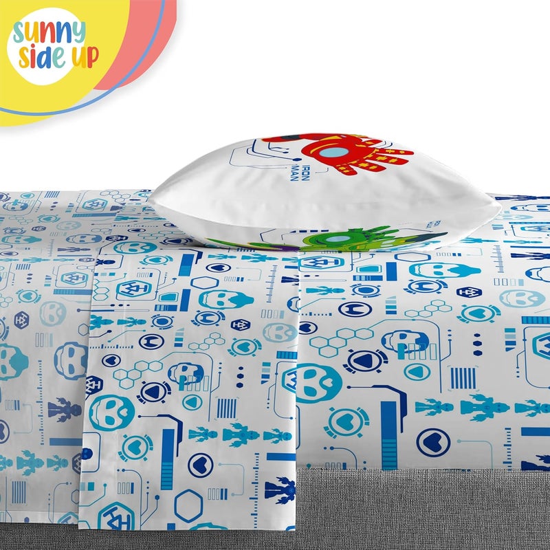 Sunny Side Up Kids Comforter Set Includes Sheets and Pillow Covers - Soft and Cozy Bed Set for Stylish Room Decor, Blue - Iron Man and His Awesome Friends, 4 Piece Toddler Bed Frame Size Bedding - Image 5