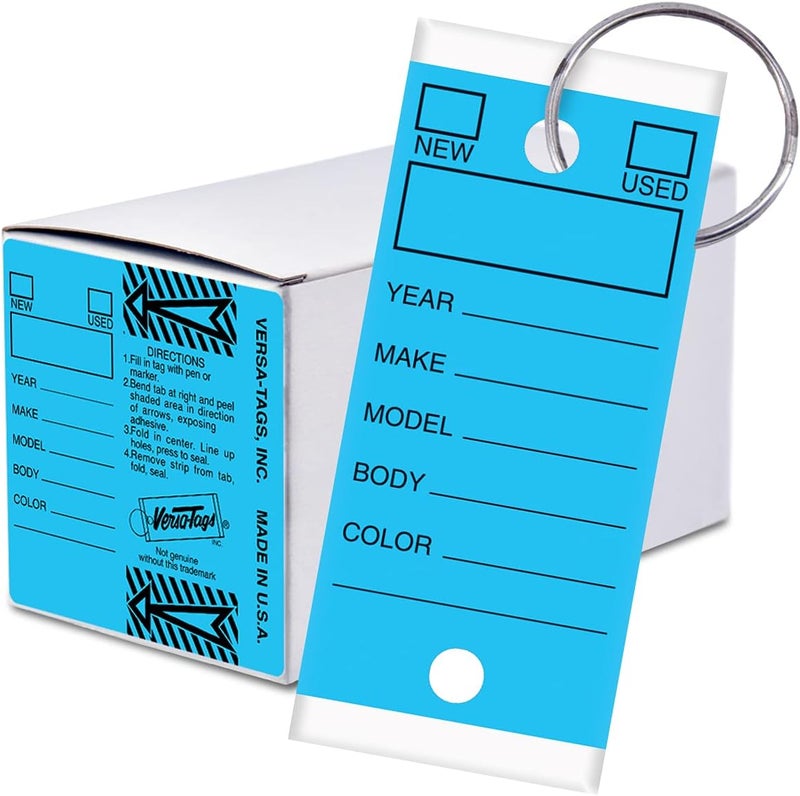 Versa-Tags 250 Per Box, Self-Protecting Paper Key Tags with Chrome-Plated Split Rings Perfect for Car Truck Or RV Dealers Blue - Image 1