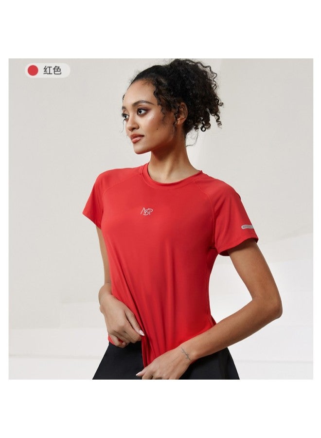 T-shirt Women's Summer Reflective Printed Quick-drying Top Breathable Mesh Crewneck Fitness Short-sleeved Running Jumper Sports Clothing