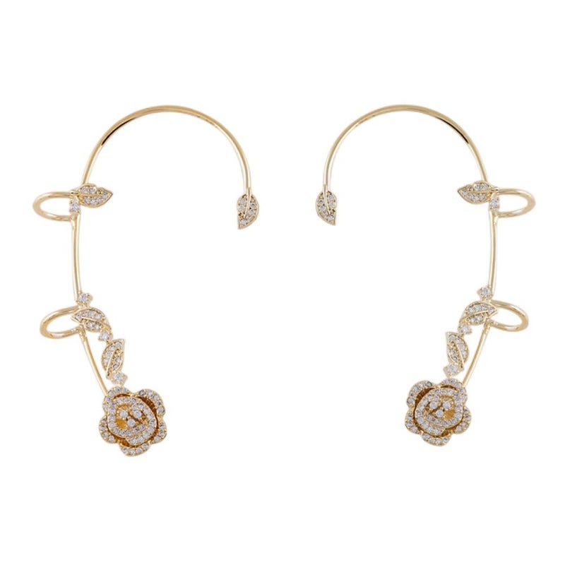 ZuDaling 2PCS Women's Clip-On Rose Flower Ear Bone Clip Ear Clip Butterfly (Rose Ear Clips) - Image 1