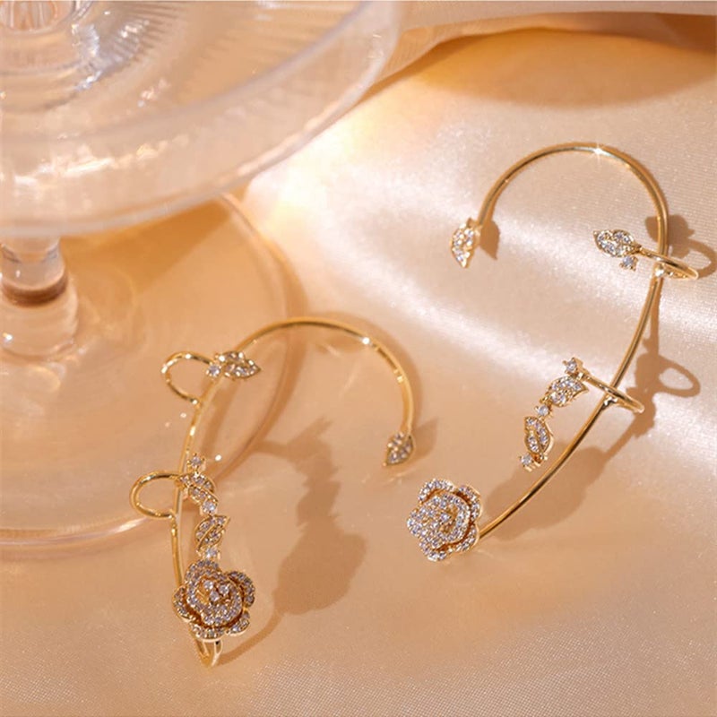 ZuDaling 2PCS Women's Clip-On Rose Flower Ear Bone Clip Ear Clip Butterfly (Rose Ear Clips) - Image 5