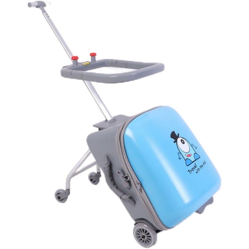 20 Inch Ride-On Suitcase with Spinner Wheels, 2-in-1 Hardside Luggage and Stroller for Travel, Foldable and Expandable Carry-On Trolley with Safety Rail, Brakes and Storage - Lightweight, Durable - Image 1