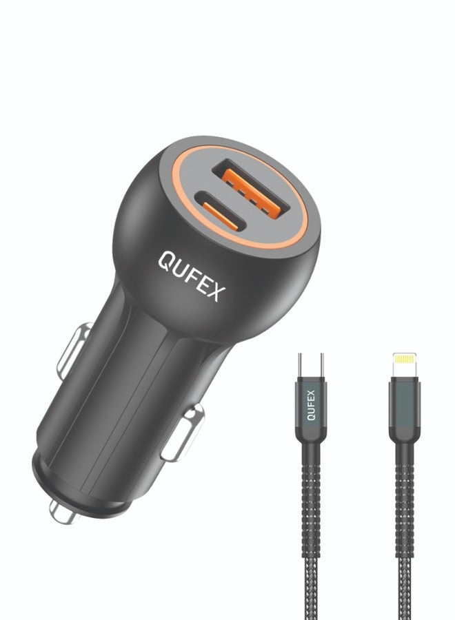 QUFEX CAR CHARGER WITH CABLE 48W,PD30WLTYPE CTO LIGHTNING - Image 1
