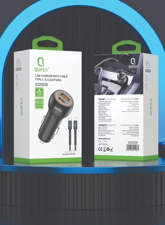 QUFEX CAR CHARGER WITH CABLE 48W,PD30WLTYPE CTO LIGHTNING - Image 2