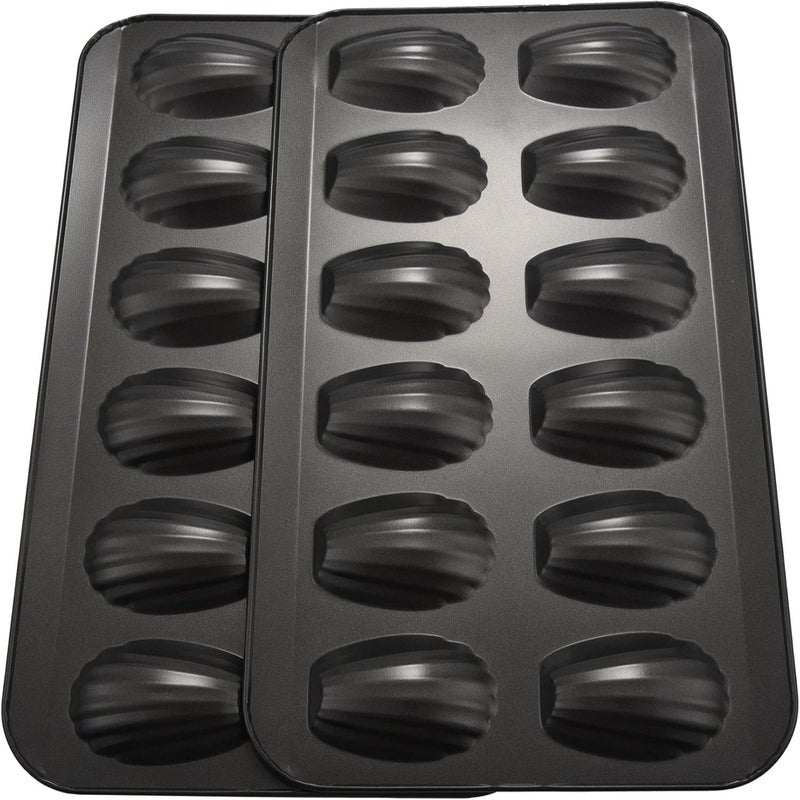 Herklotzn 2-Pack Nonstick Madeleine Pan, 12-Shell Baking Mold, Chocolate Nonstick Baking Tray, Oven Safe, Black - Image 1