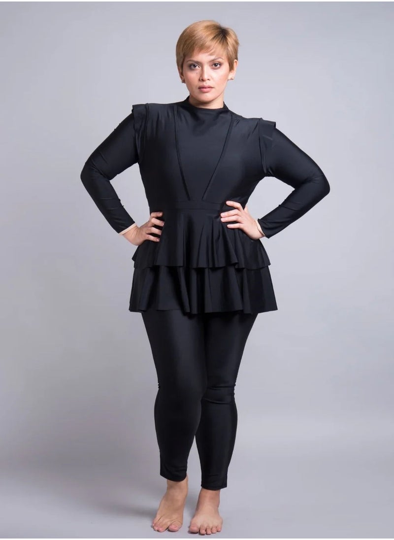 Vicino Vicino 2-Piece Long Sleeve Lycra Burkini Swimsuit - Distinctive and Comfortable Black  - Image 1