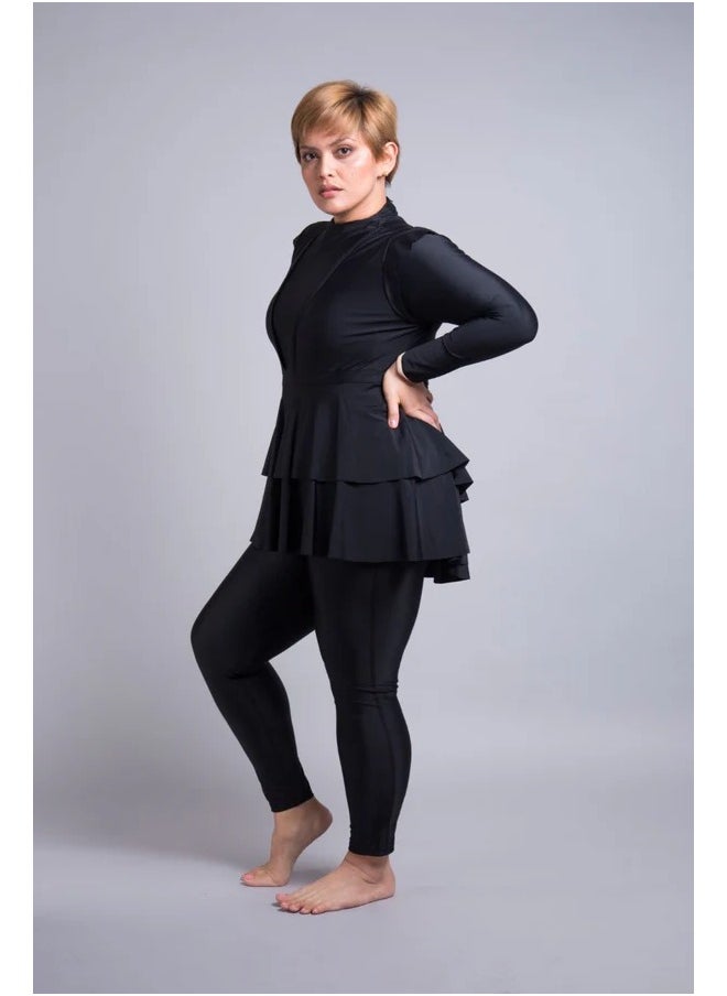 Vicino Vicino 2-Piece Long Sleeve Lycra Burkini Swimsuit - Distinctive and Comfortable Black  - Image 2