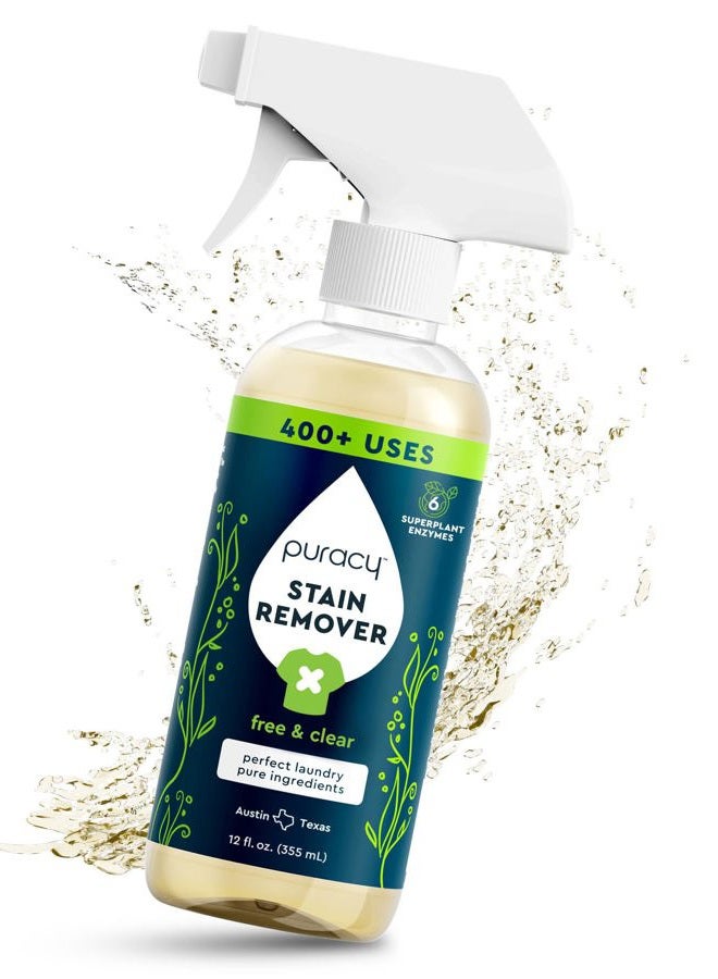 puracy Stain Remover Spray, Natural Travel and Laundry Stain Cleaner for Clothes, Baby & Kids Stains, Oil & Fabric Spot Cleaner (Free & Clear, 12 oz) - Image 1