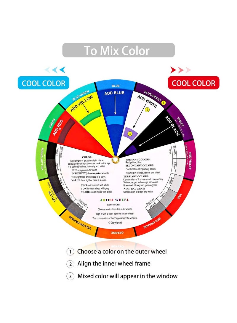 SYOSI 2Pcs Color Wheel Paint Mixing Learning Guide Art Class Teaching Tool Color Wheels for Makeup Blending Board Chart Color Mixed Guide Mix Colours - Image 5