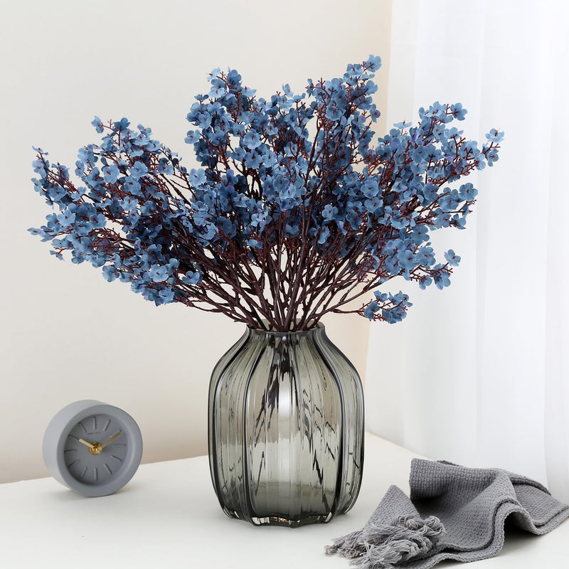 JAKY Global JAKY-Global Babys Breath Silk Artificial Flowers Bulk 6pcs for Fall Decor Fake Flower Bouquet Bulk for Home Kitchen Indoor Bouquet Floral Arrangement Table Centerpieces Party Decor(Blue Ashes) - Image 2