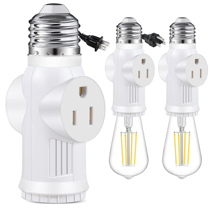 SerBion Light Socket Outlet Adapter, 3 Prong Light Socket Adapter, Polarized Light Bulb Outlet Socket, to Plug Adapter for Garage Porch (White, 2) - Image 1