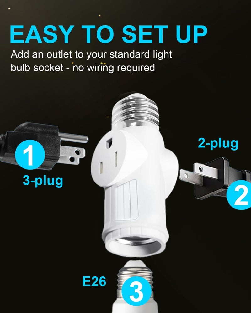 SerBion Light Socket Outlet Adapter, 3 Prong Light Socket Adapter, Polarized Light Bulb Outlet Socket, to Plug Adapter for Garage Porch (White, 2) - Image 5