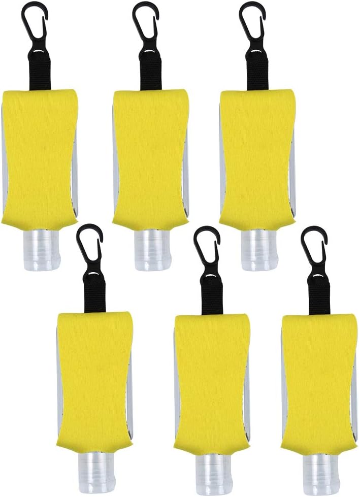ICObuty Empty Bottle for Hand Gel Products Liquid Soap 6 Pack 1 OZ Travel Sized Holder Keychain Carriers Flip Cap Reusable Portable (Yellow1)