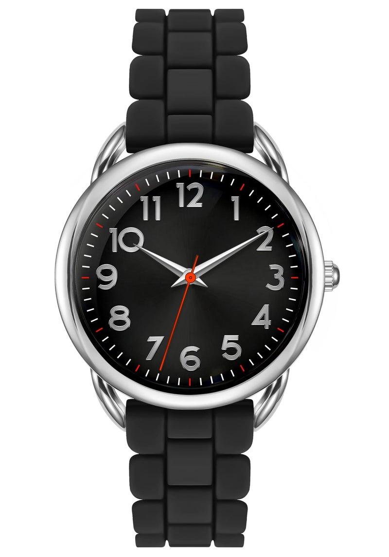 Bisley Women Watch All Black Silicone Strap Arabic Dial Easy to Read Watch - Image 2