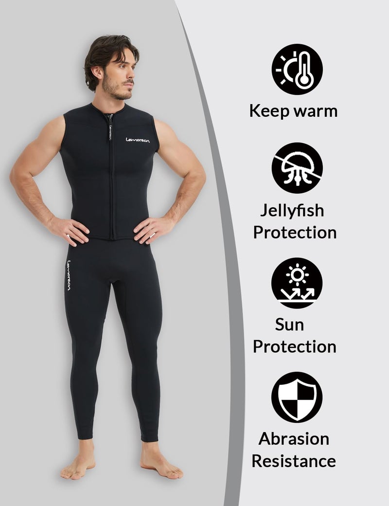 Lemorecn Mens Wetsuits Top Premium Neoprene 3mm Zipper Diving Vest (2095black-L) - Image 5