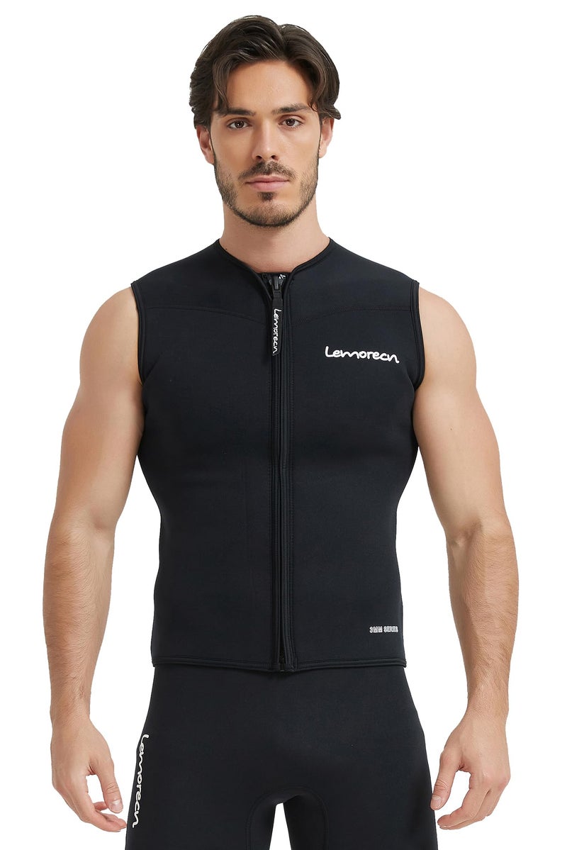 Lemorecn Mens Wetsuits Top Premium Neoprene 3mm Zipper Diving Vest (2095black-L) - Image 1