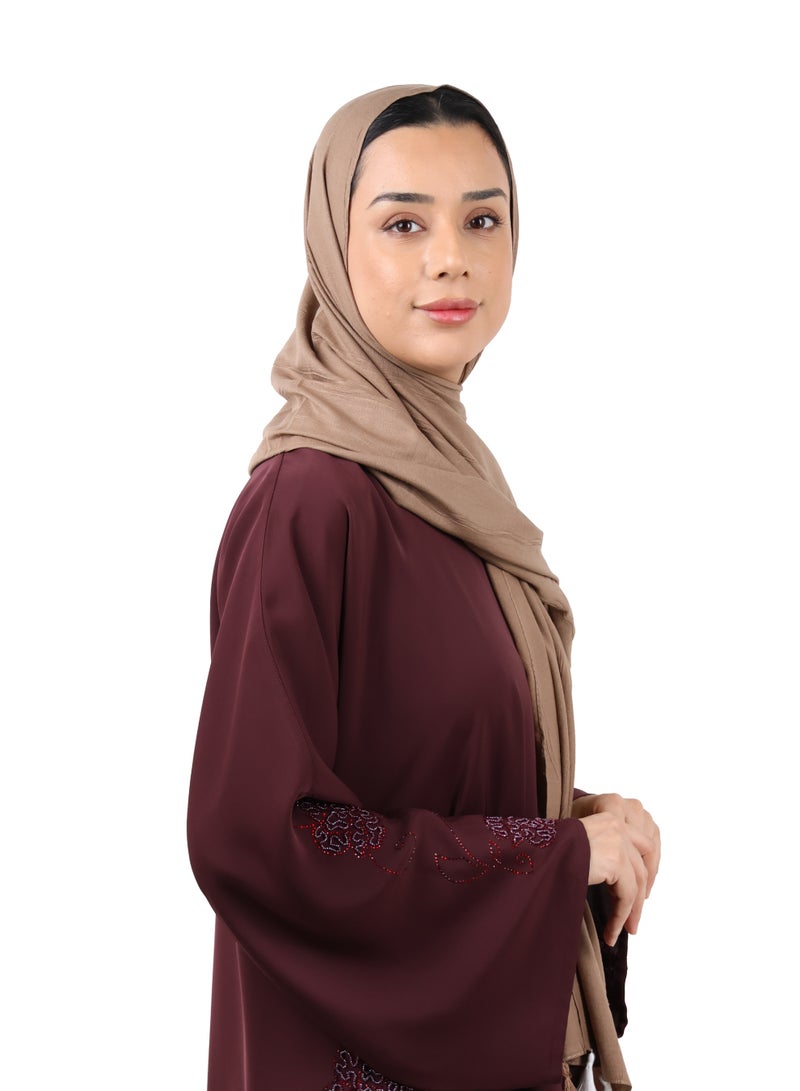 جميلة وشاح قطني مجعّد مع حواف شرّابات - بني موكا - Image 2