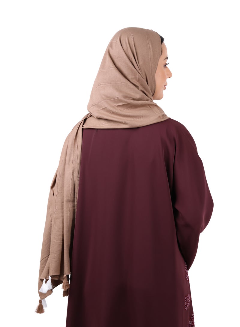 جميلة وشاح قطني مجعّد مع حواف شرّابات - بني موكا - Image 4