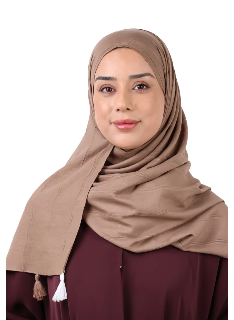 Jameela  Crinkle Cotton Scarf with Tassel Trim (Mocha Brown) for Women | Best Price UAE