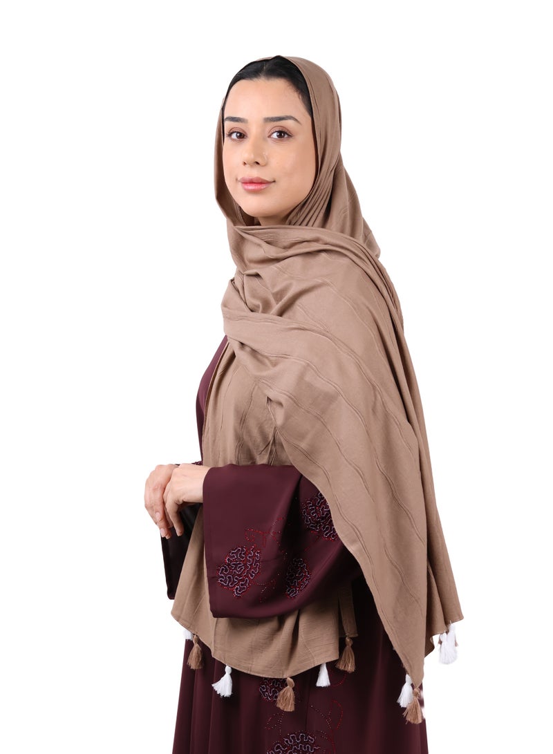 جميلة وشاح قطني مجعّد مع حواف شرّابات - بني موكا - Image 3