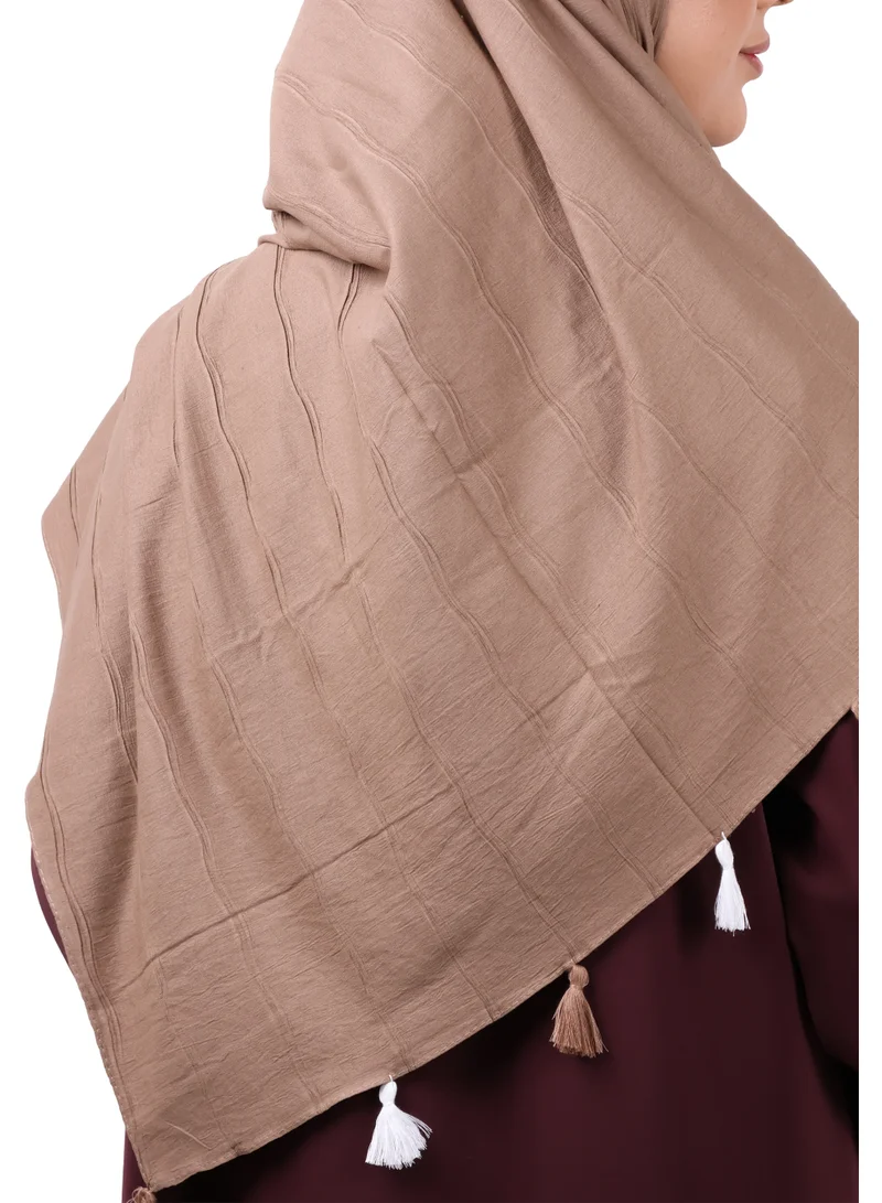 Jameela  Crinkle Cotton Scarf with Tassel Trim (Mocha Brown) for Women | Best Price UAE