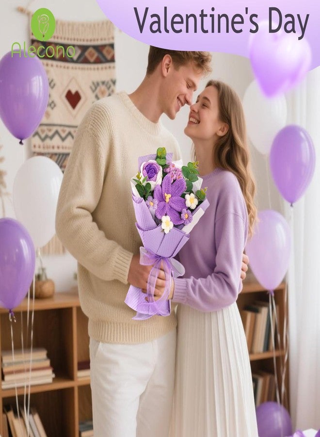 Alecono Crochet Flower Bouquet, Knitted Flowers, Purple Handmade Bouquet of Flowers for Lover Anniversary Birthday Party Mother's Day Graduation Gifts (Include Card) - Image 2